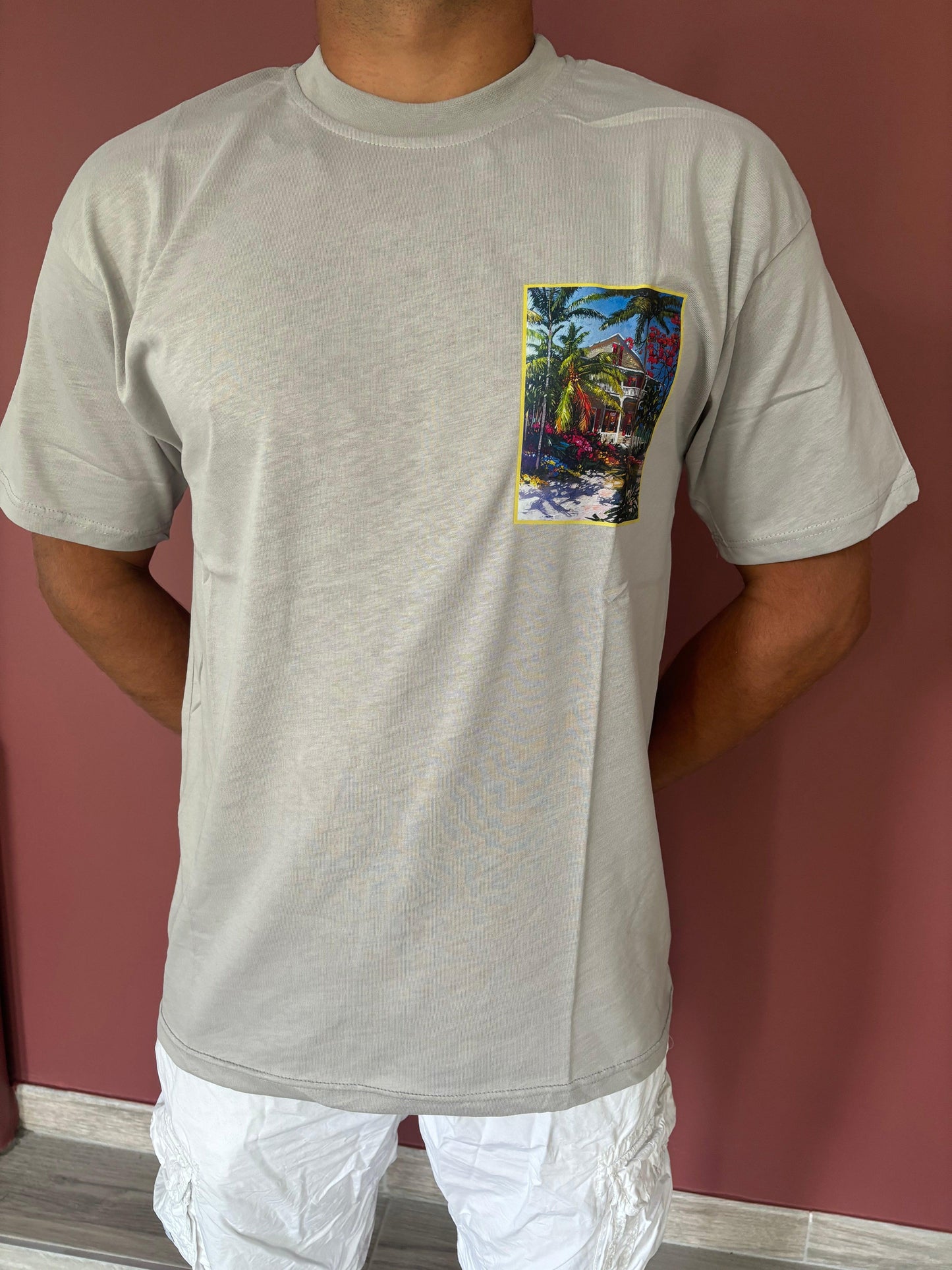 teeshirt tropical gris - Seizecollection